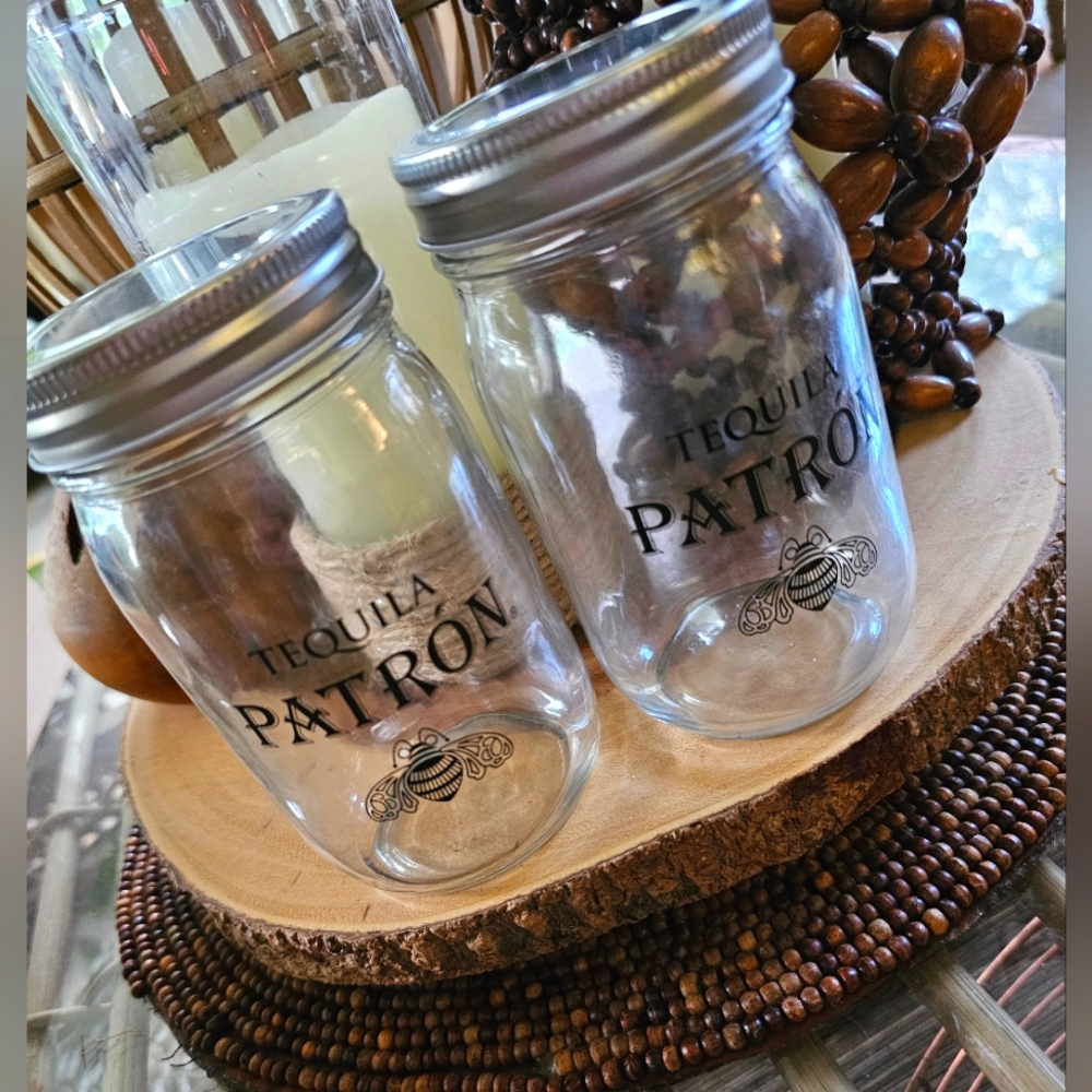 NEW Pair Labeled Patron Tequila Jars (16oz)